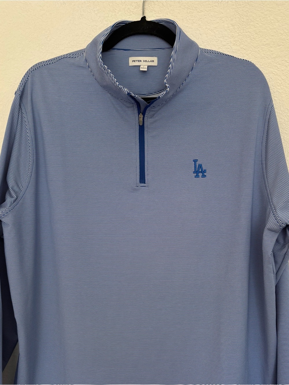 Peter Millar Los Angeles Dodgers Perth Sugar Stripe Performance Quarter Zip - Picture 2 of 7